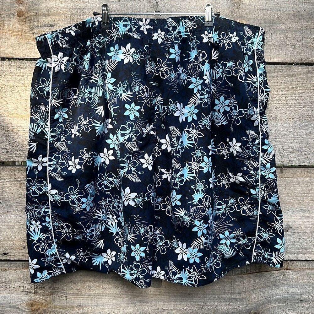Island Joe Women's Blue Floral Print Pull On Lined Swim Trunk Size 5X - Picture 1 of 5